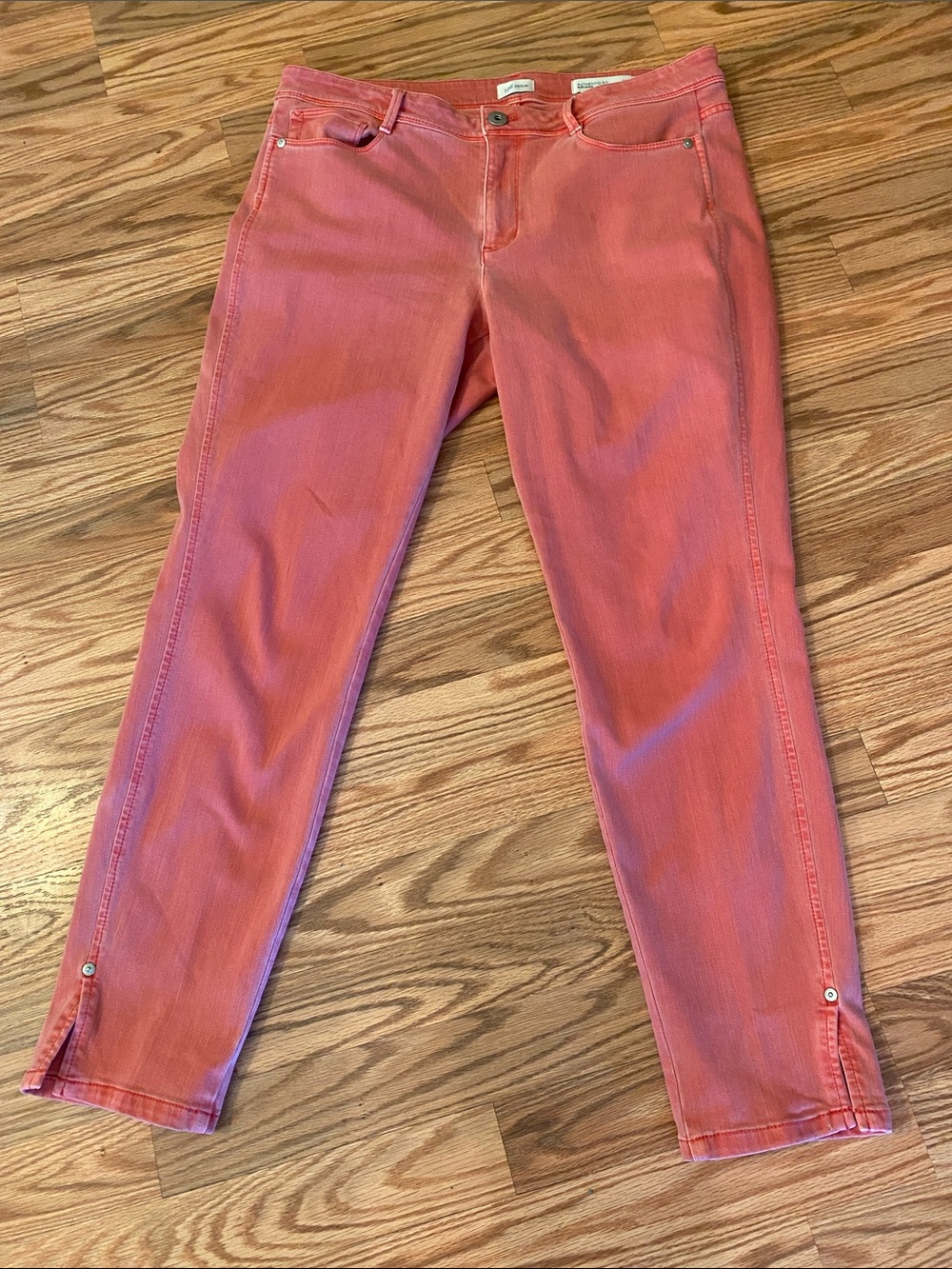J. Jill Coral Slim Ankle Jeans with Cute  Snap Detail-12 Authentic Fit Denim